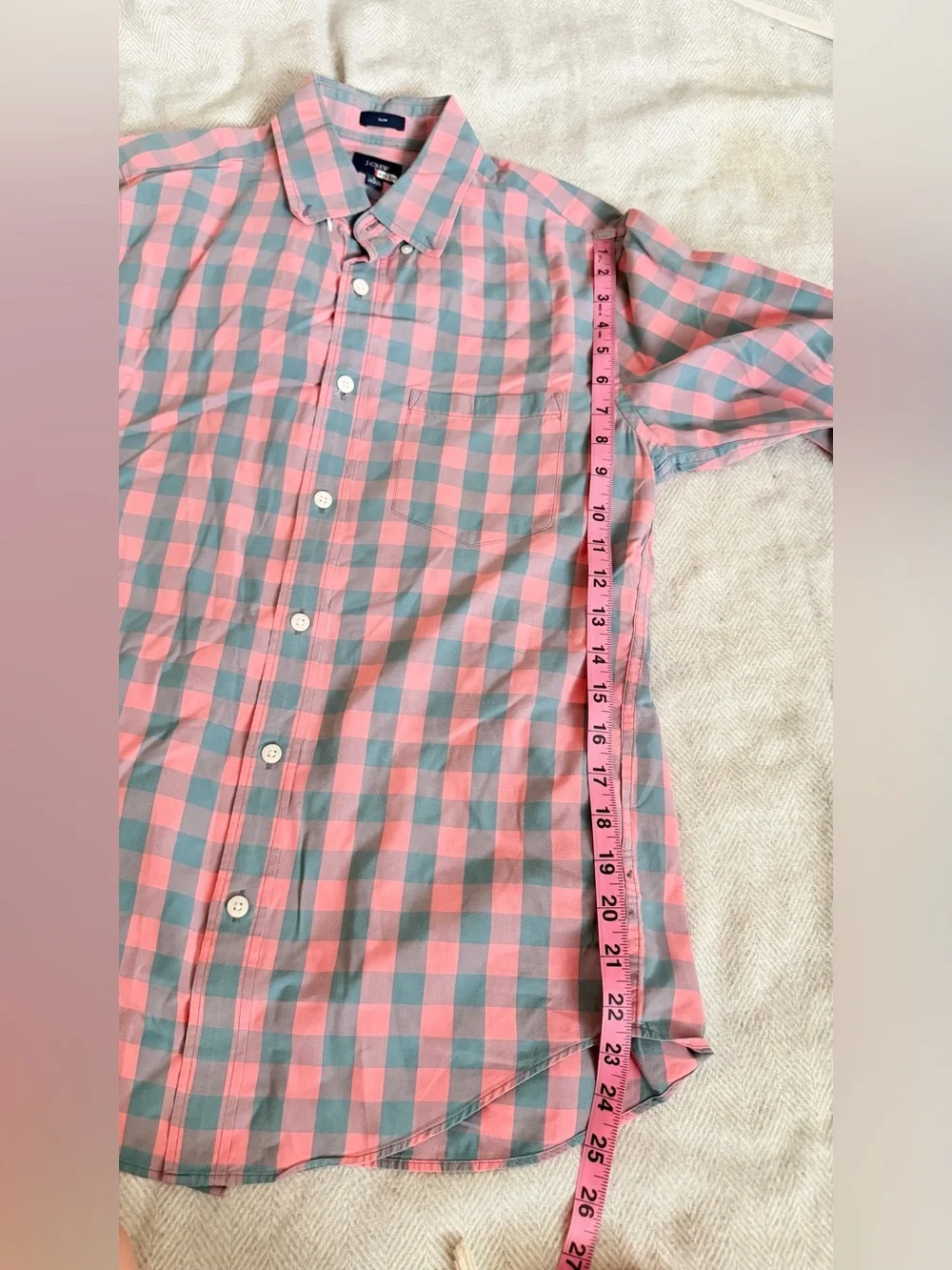 J.Crew Men’s Pink & Gray Gingham Button Down Shirt Long Sleeve Size Small Slim
